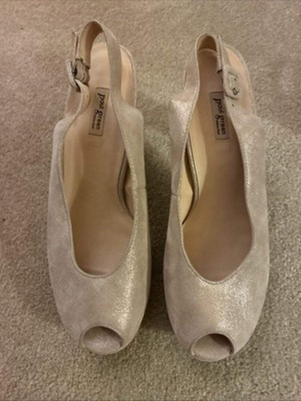 Paul Green Champagne Suede Slingback Platform Block Heels Peep Toe SZ US 9 UK 7